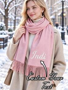 Customized Embroidered Tactile Tassel Scarf, Personalized Name Women's Long Scarf, Soft Tassel Shawl, Suitable For Winter Layering, Travel And Daily Wear - Multicolor - View 1