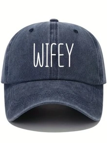 2件裝中性戶外休閒時尚 WIFEY+HOBBY 水洗印花可調節棒球帽，百搭卡車帽，適合女性、男性、假期，送給家人與朋友的完美禮物 - 彩色 - 查看 17