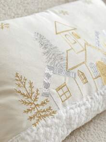 1pc Christmas Gold & Silver Christmas Tree House Embroidered Pillow Case, Suitable For Indoor Decoration, Christmas Decoration, All-Season Pillow Case, Without Insert - Multicolor - View 6