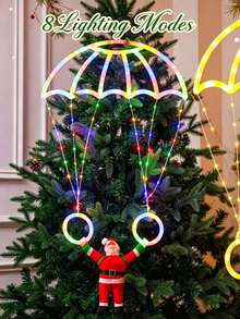 A Set Of Christmas LED Curtain Lights, LED Christmas String Lights, Snowman Parachute Design, Hanging Christmas Decoration Lights, Christmas Tree Gift Decorations, Ideal Christmas Decor Items - M23 Parachute - View 10