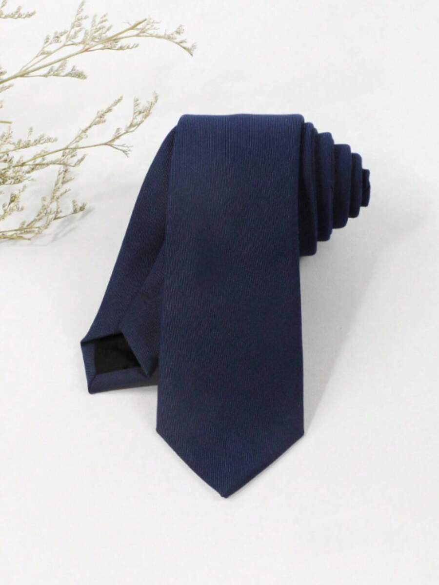 1PC Men's Fashion Solid Color Suit Fabric Dark Blue Tie Suitable For Business Daily Matching - Navy Blue - View 1
