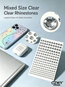 41pcs Set 8*14cm/8*12cm PET White & Colorful Rhinestone Faux Pearl Self-Adhesive Stickers, Includes Transparent Round Rhinestones, Mini Crushed Rhinestones, Water Drop Bubble Rhinestones, White Pearl Polka Dot Pattern, Luxury Delicate Style, Suitable For Phone Case, Earphone Bag Decoration, Styling Modification Accessories, DIY Decorative Stickers - Multi-color - View 1