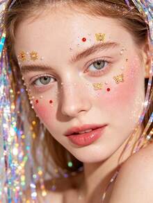 2pcs Gold Butterfly Face Rhinestone Sticker Set, Sunflower Butterfly Face Glitter Crystals, Self-Adhesive Crystal Eyebrow Eye Brow Center Body Rhinestones, Suitable For Electronic Music Festival, Halloween Party, Cosplay Makeup - Multicolor - View 3