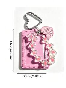 Cute Transparent Bear And Heart Pendant Keychain Card Bag, Adorable Heart Keychain, ID Card Holder, Bank Card Holder, Meal Card Protector, PU Wrist Strap Card Bag, With ID Window And Card Slots, Suitable For Student ID, Transit Card, Student Badge, Employee ID, Access Card, For Students, Healthcare Workers, Teachers, Back To School, Office And Daily Use, Birthday Gift, Halloween And Christmas Gift - Multicolor - View 7