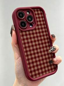 1pc Christmas Element Vintage Red & Brown Plaid Pattern TPU Full Coverage Phone Case, Compatible With IPhone 18/18 Pro/18 Pro Max/17/17 Pro/17 Pro Max/11/12/13/14/15/16/17/Air/Pro/Pro Max/Plus, Anti-Drop, Anti-Scratch Protection Design, Comfortable Grip, Perfect Gift For Men, Women Or Family Members On Easter, Birthday/Valentine's Day - Burgundy - View 4