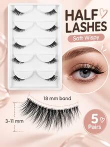 5 Pairs Half Lashes Natural And Slender, Transparent Stem, Soft And Burden Free, Portable For Daily Use, With Enlarged Eyelashes And Eyes That Can Be Used Multiple Times Without Abruptness, Suitable For Various Occasions - View 5