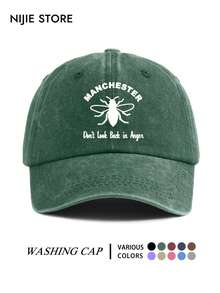 1pc Manchester Bee Don't Look Back In Anger Pattern Baseball Cap, Vintage Distressed Washed Style, Lightweight Comfortable Adjustable Sun Protection Multi-Function Baseball Cap Unisex Duck Bill Dad Hat, Suitable For Daily Outings, Outfit, Commuting, Travel, Vacation, Outdoor Activities, Trucker Hat - A - View 6