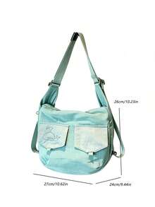 Back To School Season Korean Style Ins Niche Design Versatile Shoulder Bag For College Students Women Literary Shopping Bag Slouchy Student Class Canvas Bag Commuter Bag - Mint Blue - View 8
