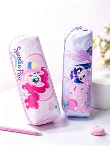 My Little Pony Cartoon Print Zipper Toiletry Bag, Portable Travel Makeup Storage Bag, PU Cosmetic Organizer, Pink & Purple Floral Pattern, Multi-Functional Skincare & Stationery Storage Box, Suitable For Daily Use And Vacation - Multicolor - View 1
