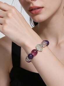 [VE]1pc Authentic Large Size High-Quality Crystal Bracelet, Activates Intuition And Wisdom, Stabilizes Emotions And Calms Mind, Enhances Noble Connections And Improves Interpersonal Relationships, Suitable For Gifts, Self-Wear, Students And Knowledge Workers, Crystal Color Random - Bracelet - View 4