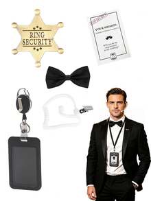 5pcs-Set Secret Agent Costume Accessories, Black Prop Accessories For Men And Women Role Play - Black - View 2