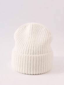 1 pieza Gorro de punto con puño, gorra de ajuste holgado de un solo unicolor unisex para protección de oídos cálida en otoño/invierno - Gorro de lana liso - Ver 52