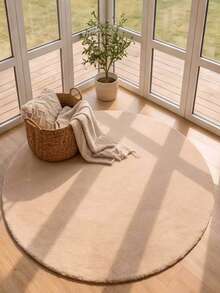 1pc, Washable Non-Slip Khaki Round Faux Rabbit Fur Rug, Non-Slip Bottom, Soft And Delicate Touch, Perfect Circle Shape, Solid Light Beige-Brown Tone, Minimalist And Clean, Soft Earthy Color Palette, Suitable For Wooden, Cream, Minimalist And Other Home Decor Styles, Applicable To Living Room, Bedroom, Bedside, Entryway, Children's Room, Baby Room And Other Living Scenes, Christmas Decoration Item - Multicolor - View 4