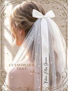 Personalised Silk Wedding Ribbon, Wedding Chiffon Ribbon Name Tag, Ribbon Placecard For Wedding, Bridal Shower Personalised Bow Bridesmaid Gift Patchwork Batting, Cotton Interlining, DIY Crafts Fabric, Sewing Accessories, Quilting Material, Adhesive - Multi-color - Veil - View 1