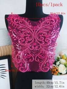 New Handmade Embroidered Lace Applique Sequin Beaded 3D Floral Chest Decoration DIY Wedding Dress/Evening Gown Accessory/Length:40CM/Width:32CM - Hot Pink - View 29