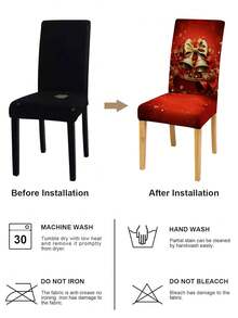 1/4/6pcs Christmas Print Chair Covers, With Santa Claus, Reindeer, Bells, Snowflakes And Other Christmas Holiday Print Patterns, Suitable For Christmas Atmosphere, Suitable For Parties, Gatherings, Home, Hotel And Other Occasions - Multicolor - View 5