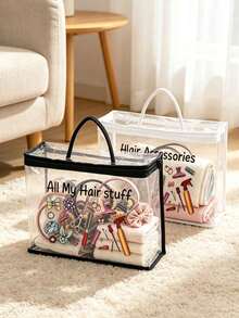 Hair Accessory Pattern Printed Transparent Clothing Storage Bag (With Reinforced Handle), Makeup Storage, Suitable For Storing Quilts, Blankets And Bedding; Transparent Moving Storage Bag (With Sturdy Zipper, Waterproof Design); Large Capacity Storage Bag, Suitable For Travel And Home Organization; Transparent Zipper Storage Bag, Suitable For Clothing, Bedding And Other Items. - Multicolor - View 7