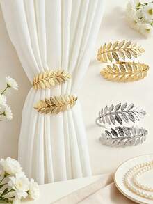 4pcs/2pcs/1pc Minimalist Luxury Metal Alloy Leaf Curtain Rings, With Creative Sheer Curtain Buckles, Ties And Bindings - Multicolor - View 1