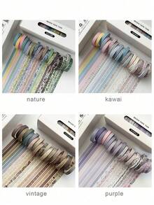 20 Rolls Vintage Washi Tape, Thin 7mm*3 Meters, Assorted Patterns, Paper Self-Adhesive Masking Tape, Gift Wrapping Stickers, Essential For Back To School - Coffee Brown - View 14