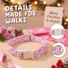 Christmas Dog Collar Pink Cute Cartoon Snowman Print, Adjustable Pet Neck Collar With D-Ring For Small Medium Dogs Cats - Baby Pink - View 4