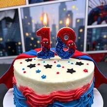 1件裝亮面生日蛋糕數字蠟燭 0-9，紅藍配色，組合慶祝手工裝飾創意款，適用生日派對、節日派對裝飾、婚禮布置，中性款 - 彩色 - 查看 1