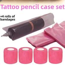 Tattoo Pen Sleeve Set, Includes 100 Pen Sleeves And 4 Elastic Bandage Handles, Suitable For Tattoo Accessories And Machine Sleeves - Multicolor - View 1