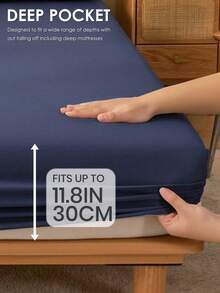 1 buah Sprei Fitted Warna Polos, Penutup Kasur, Perlengkapan Tidur Asrama, Sprei Fitted Ukuran Twin XL, Perlengkapan Tidur Kamar Tidur yang Lembut & Nyaman, Cocok untuk Semua Musim, Cocok untuk Ukuran Twin, Full, King, Queen, Dapat Dicuci dengan Mesin (Sarung Bantal Tidak Termasuk) - Navy Blue - View 4