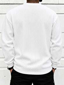 2026 Spring/Autumn New Cool Textured Crew Neck Long Sleeve T-Shirt Men Solid Color Inner Layer Loose Slimming Base Layer Top - White - View 2