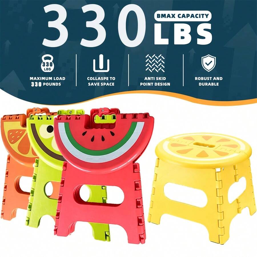 11-Inch Heavy-Duty Folding Stool, Durable Collapsible Plastic Footstool With Non-Slip Surface And Handle, Portable For Adults, Suitable For Kitchen, Bathroom, Bedroom And Outdoor - Multicolor - View 1