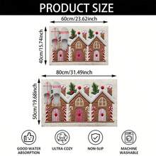 1pc Christmas House Pattern Design Microfiber Bath Rug,Non‑Slip Soft Bathroom Mat,Water‑Absorbent Doormat,Machine Washable,Knit Fabric,For Bedroom,Kitchen,Entryway,Indoor & Outdoor Use,Home Decor,Perfect Holiday Party Decor Gift,Christmas Decoration - A - View 3
