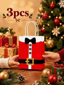 3pcs/5pcs/6pcs Reusable Christmas Gift Bags With Handles, Santa Claus Set Print Party Packaging Bags - Multicolor - View 8