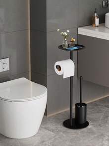 1pc Freestanding Toilet Paper Holder With Toilet Brush, Built-In Storage Tray, Space Saving Floor Rack, Multi-Function Bathroom Accessory, Tissue Roll Dispenser, Great For Small Restroom, Apartment, Tiny Home, Bathroom Accessory Set - Multicolor - View 11