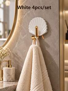 4pcs Shell-Shaped Self-Adhesive Double Hooks, No-Drill Textured Wall Hooks, Suitable For Towels, Bags, Keys, Bath Sponges, Bathroom, Bedroom, Kitchen, Entryway, Home Decor And Accessories - Multicolor - View 13
