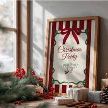 1pc Frameless Striped Christmas Whimsical Cute Digital Art Canvas Poster Print Festive Wall Decor For Bedroom Living Room Dorm Back To School Gift - Frameless - View 5