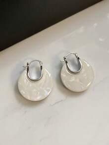 1 Pair Fashion Minimalist Synthetic Resin Geometric Hoop Earrings Suitable For Women's Party Wear - Silver - View 7