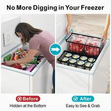 Metal Wire Freezer Organizer Bins 8 Pack, Stackable Chest Freezer Storage Baskets With Foldable Handles, Space Saving Kitchen Organizer - View 6