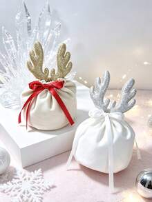 2pcs/Pack Party Gift Christmas Packaging Small Gift Small Present Drawstring Bag Candy Cookie Small Bag Flocked Drawstring Bag - View 7
