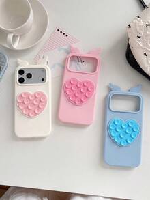 1PC 3D Heart Suction Cup Stress Relief Phone Case, Cute Angel Wings Design, Full Coverage Silicone Anti-Drop Soft Shell, Creative Bubble Case Compatible With Apple 16/16Pro/16Promax/17/17Pro/17Promax Protective Phone Case - White Pink - View 7