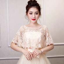 1pc Sexy Elegant Lace Trim Shawl, Suitable For Daily Wear, Party, Wedding Outerwear - Champagne - View 4