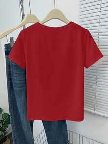 Plus Size Women's Casual Graphic Tee Print Daily Tops Crew Neck Short Sleeves Cute Christmas Santa Festival T-Shirts - Red - View 2