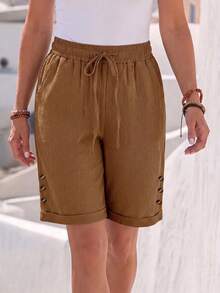 Jisfaneya Women's Button-Pocket Casual Cropped Pants - Brown - View 2