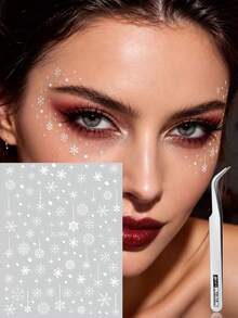 1/2 Sheets Christmas Snowflakes Self Adhesive Face Stickers Rave Accessories Glitter Gems For Face Eye Body Makeup, For Halloween Christmas Rave Accessories Festival DIY Rave Accessories Y2K - White - View 4