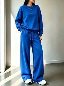 2pcs Falloutfits Women's Sports Set, Fashionable And Comfortable Colorblock Jacket And Casual Pants, Suitable For Autumn/Winter Wear - Blue - View 4
