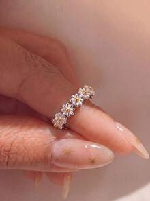 1pc Vintage Daisy Ring, Women's Minimalist Silver Ring, Exquisite Jewelry, Luxury Brand - Daisy Ring - View 4