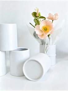 2pcs White Round Flower Box, Fresh Flower Packaging Small Gift Box, Valentine's Day Fresh Flower Packaging Small Flower Bucket, Handheld Flower Bucket Mini Hug Bucket - Multicolor - View 2