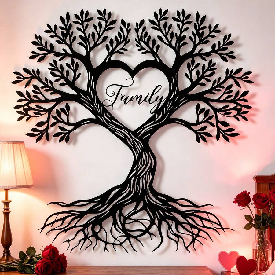 1pc Metal Silhouette Wall Decor - Tree Of Life Heart Shape, Home Wall Hanging Decoration, Bedroom Wall Art Sculpture - One Size Fits All - View 1