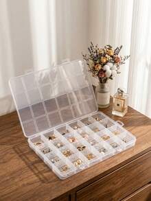 1pc 24-Grid Large Transparent Plastic Storage Box, Fixed Transparent Storage Box, Jewelry Accessories Storage Box, Transparent Multi-Compartment Jewelry Box, Plastic Portable Multi-Function Jewelry Storage Box, Plastic Transparent Box, Jewelry Small Parts Organizer Desktop Storage Box, Sunflower Plum Blossom Plastic Box, Slot Storage Box, Transparent Jewelry Storage Box, Multi-Purpose Transparent Plastic Empty Storage Box - Multicolor - View 8