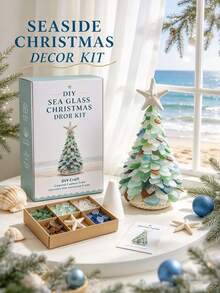 Sea Glass Christmas Tree Set (Glue Not Included), Sea Glass Christmas Tree Series Set, Desktop Decor Set, Coastal Style Holiday Decoration, Handmade Craft, Christmas Theme Creative Gift - A - View 5
