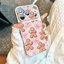 1pc TPU Soft Pink Gingerbread Man & Bow Pattern Phone Case, Full Coverage Shockproof Protective Cover For IPhone 17 Pro Max/17/16 Pro Max/15/14/13/12/11 - Silver - View 2