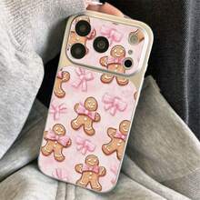 1pc TPU Soft Pink Gingerbread Man & Bow Pattern Phone Case, Full Coverage Shockproof Protective Cover For IPhone 17 Pro Max/17/16 Pro Max/15/14/13/12/11 - Silver - View 5